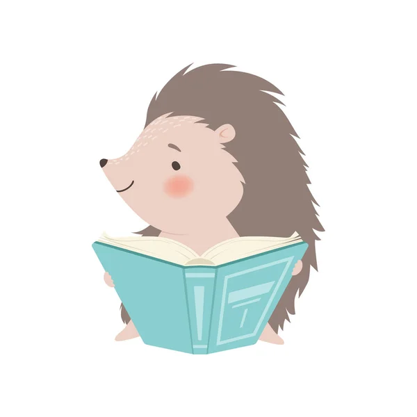 Cute Hedgehog posiedzenia i czytania książki, adorable kolczastych zwierząt kreskówka ilustracja wektor — Wektor stockowy