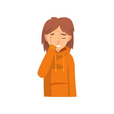 Genç Kadın El ile Yüzünü Kaplayan, Das Girl Facepalm Jest yapma, Utanç, Baş ağrısı, Hayal Kırıklığı, Negatif Duygu Vektör İllüstrasyon