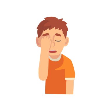 Adam El ile Yüzünü Kaplayan, Teen Boy Facepalm Jest yapma, Utanç, Baş ağrısı, Hayal Kırıklığı, Negatif Duygu Vektör İllüstrasyon