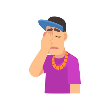 Cool Rapper Man El ile Yüzünü Kapsayan, Guy Facepalm Jest yapma, Utanç, Baş Ağrısı, Hayal Kırıklığı, Negatif Duygu Vektör İllüstrasyon