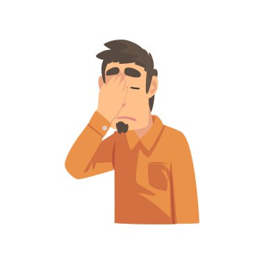 Hayal Kırıklığına Uğramış Genç Adam El ile Yüzünü Kaplayan, Guy Facepalm Jest yapma, Utanç, Baş Ağrısı, Hayal Kırıklığı, Negatif Duygu Vektör İllüstrasyon