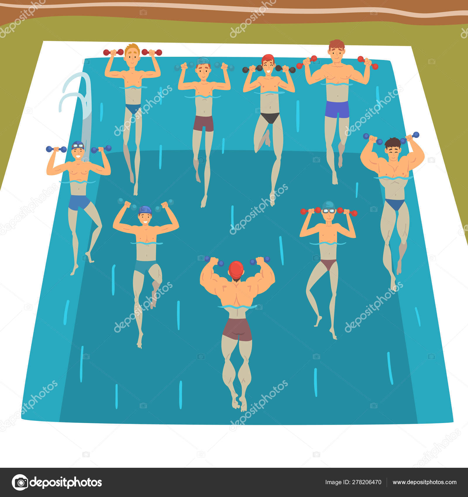 Verwonderlijk Men Making Aqua Gym Exercises with Dumbbells in Swimming Pool UN-35