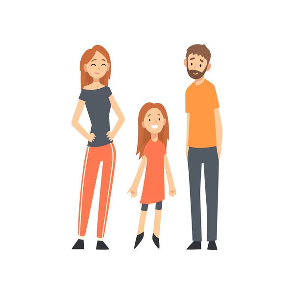 Smiling Mother, Father and Daughter, Happy Family with Child Cartoon Vector Illustration — Stock Vector
