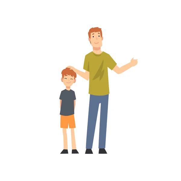 Lycklig far och son stående tillsammans Cartoon Vector illustration — Stock vektor