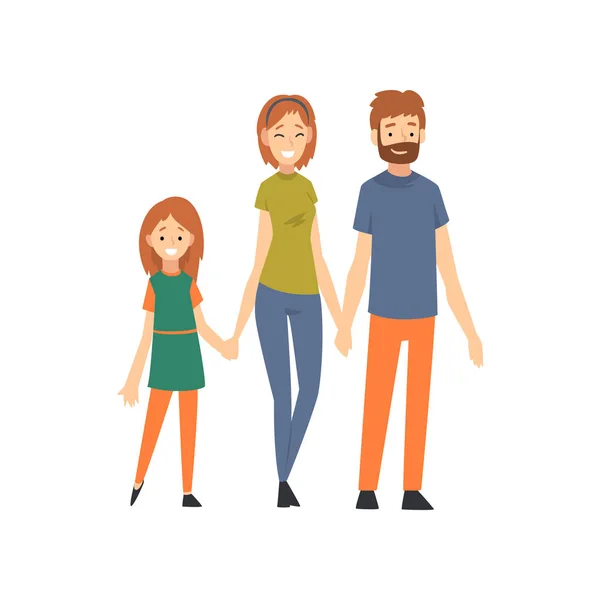 Madre, padre e hija, familia feliz con niño Dibujos animados Vector Ilustración — Vector de stock