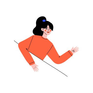 Genç Esmer Kadın Barrier Vektör İllüstrasyon Arkasından Dışarı Bakıyor