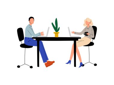 Ofiste Oturan Ve Bilgisayarlarla Çalışan Ofis Çalışanları, Ofis Vektör Çiziminde Birlikte Çalışan İş Arkadaşları