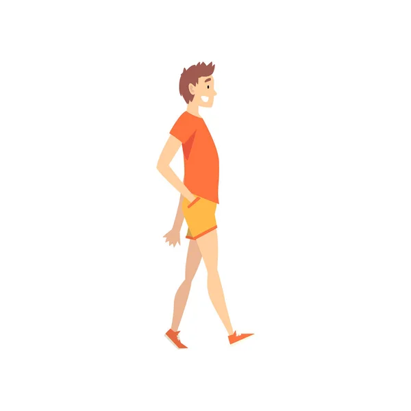 Lachende tiener jongen wandelen, gelukkig kind op zomer vakantie vector illustratie — Stockvector