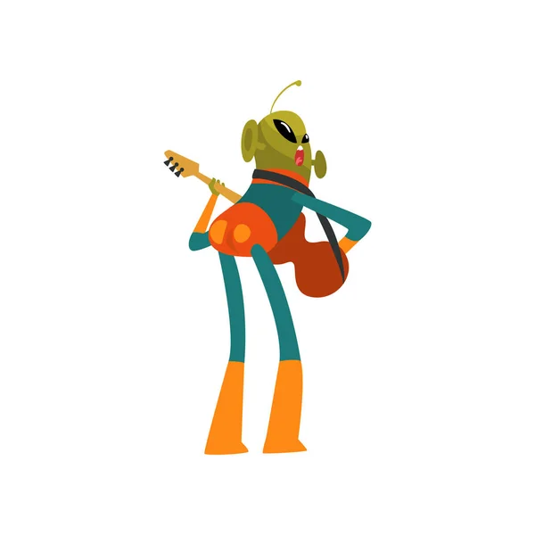 Funny Green Alien Playing Guitar, Humanoid Cartoon Character with Big Eyes Oval Shape and Small Antenna Wearing Space Suit Vector Illustration - Stock Image - Everypixel Funny Green Alien Playing Guitar, Humanoid Cartoon Character with Big Eyes Oval Shape and Small Antenna Wearing Space Suit Vector Illustration - Stock Image - Everypixel