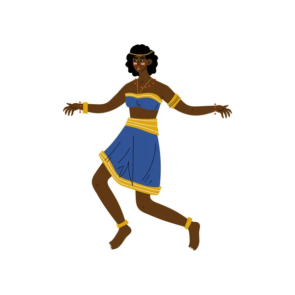 African Woman Dancing, Aboriginal Girl Dressed in Bright Traditional Ethnic Clothing Vector Illustration — Stock Vector