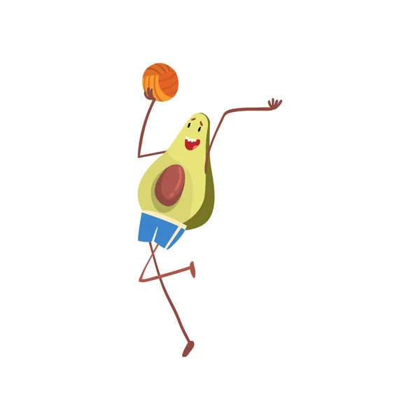 Avocado Bermain Volleyball, Funny Exotic Fruit Athlete Cartoon Character doing Sports Vector Illustration Stok Ilustrasi Bebas Royalti