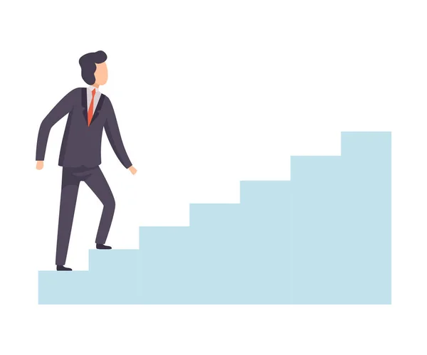 Businessman Moving Up Career Ladder, Business and Career Development Vector Illustration — Stock Vector