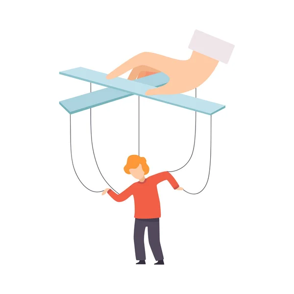 Boy Marionette on Ropes Controlled by Mothers Hand, Manipulation of People Concept Vector Illustration — Stock Vector
