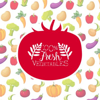 Organik Çiftlik Gıda Vektör İllüstrasyon ile Taze Sebze Afiş Şablonu