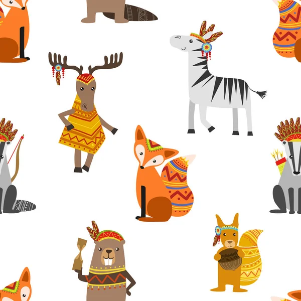 Lindos animales étnicos salvajes patrón sin costura, elemento de diseño se puede utilizar para la tela, Papel pintado, Ilustración de vectores de embalaje — Vector de stock