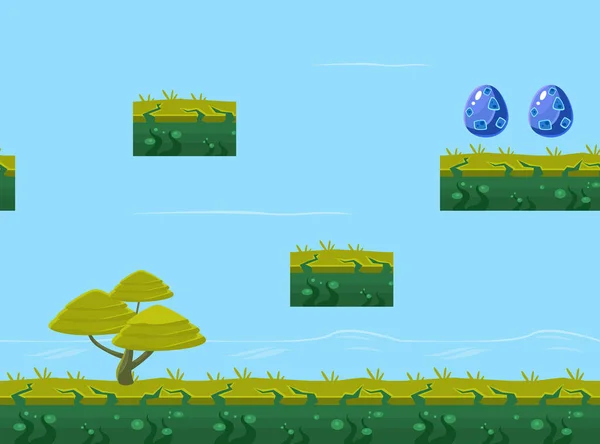 Naadloze natuurlijke landschap, oneindige achtergrond voor mobiele of computer spel, Fantasy platform voorspel User Interface vector illustratie — Stockvector