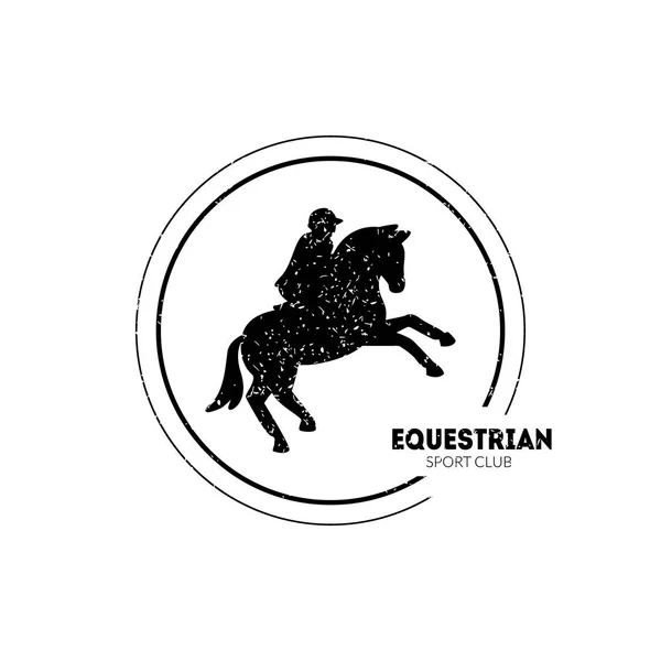 Modelo de Logo Equestre Sport Club com Jumping Horse e Jockey Vector Illustration — Vetor de Stock