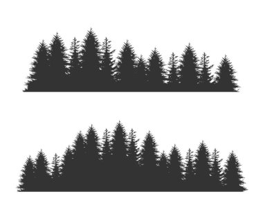 Orman Köknar Ağaçları Siluetler, Kozalaklı Ladin Yatay Dikişsiz Desen, Siyah Evergreen Woods Vektör İllüstrasyon