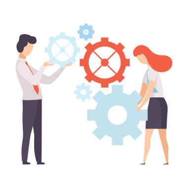 İş Ekibi, Mekanizma ile Çalışan Ofis İş Arkadaşları, Şirkette Birlikte Çalışan Kişiler, Ekip Çalışması, İşbirliği, Ortaklık Vektör İllüstrasyonu
