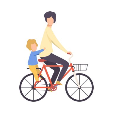 Baba ve Oğlu Bisiklet Vektör İllüstrasyon Sürme