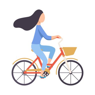 Casual Giyim Binicilik Bisiklet, Bisiklet Kız Egzersiz, Rahatlatıcı veya İş Vektör İllüstrasyon Going Esmer Woman