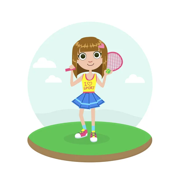 Jeune fille mignonne Joueuse de tennis avec raquette Illustration vectorielle — Image vectorielle