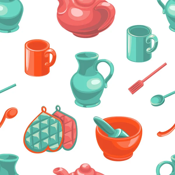 Kitchenware Seamless Pattern, Kitchen Tools, Cooking Utensils, Design Element Can Be Used for Fabric, Wallpaper, Packaging, Vector Illustration