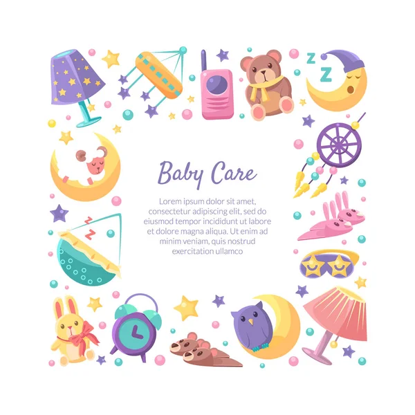 Baby Care Frame of Square Shape with Place for Text Vector Illustration — Stock Vector