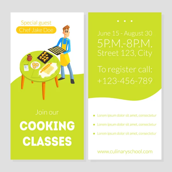 Cooking Classes Card Template, Culinary School Design Element, Banner, Invitation, Voucher, Flyer, Coupon Vector Illustration — Stock Vector