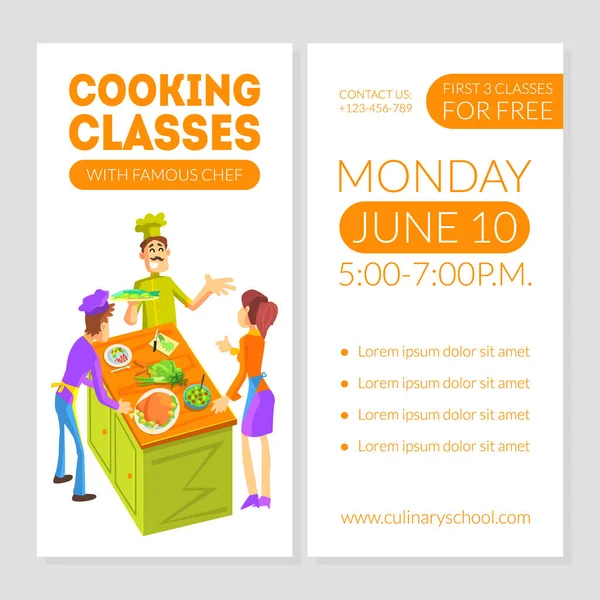 Cooking Classes Card Template with Place for Text, Culinary School Design Element, Banner, Invitation, Voucher, Flyer, Coupon Vector Illustration — Stock Vector