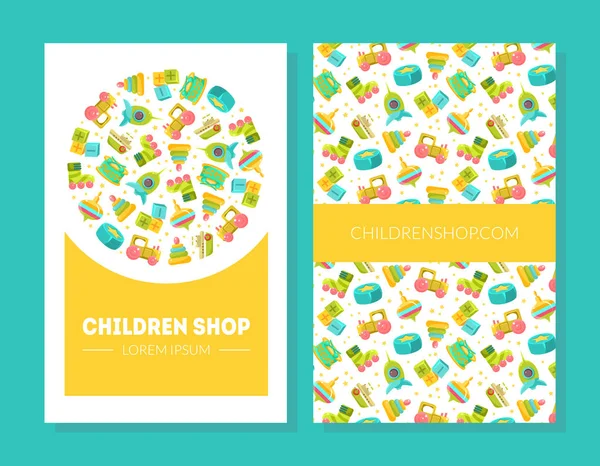 Plantilla de tarjeta de visita de la tienda de niños con lindo patrón infantil Vector Illustration — Vector de stock