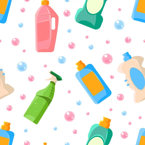 Patrón sin costura de detergentes para el hogar, Suministros de limpieza para el hogar, Elemento de diseño se puede utilizar para tela, Papel pintado, Ilustración de vectores de embalaje — Vector de stock