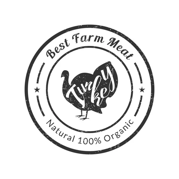Nejlepší farmářská kvalita prémiová šablona logo retro drůbež předloha, odznak s Tureckem pro řeznictví, obchod s masem, balení nebo reklama Vector ilustrace — Stockový vektor
