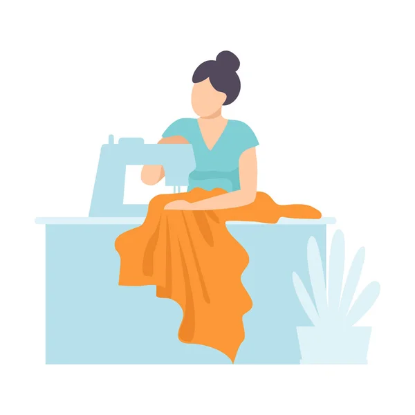 Nő Tailor varrás használata varrógép, kézműves hobbi vagy szakmai Vector illusztráció — Stock Vector