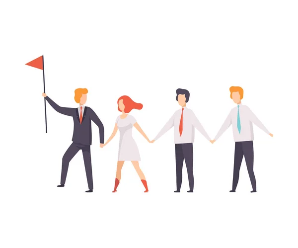 Gente de negocios caminando hacia la meta para su líder, equipo de negocios exitoso Vector Illustration — Vector de stock