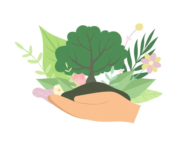 Human Hands Holding Green Tree, Environmental Protection, Ecology Vector Illustration — Stock Vector