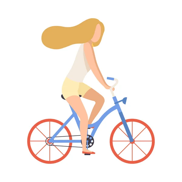 Perempuan Muda dalam Pakaian Kasual Sepeda Bersepeda, Gadis Bersepeda Berolahraga atau Relaksasi Ilustrasi Vektor - Stok Vektor