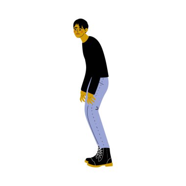 Casual Clothes Vektör İllüstrasyon Genç Adam Stooping