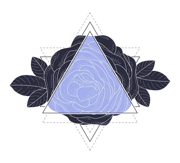 Triángulo con flores de rosas y hojas Vector Illustration — Archivo Imágenes Vectoriales