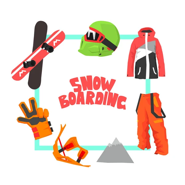 Modelo de bandeira de snowboard, ilustração de vetor de equipamento de esqui de inverno — Vetor de Stock