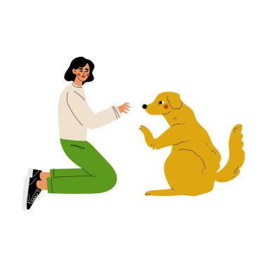 Kız Köpek ile Palying, Gönüllü Hayvanlar Vektör İllüstrasyon Bakımı