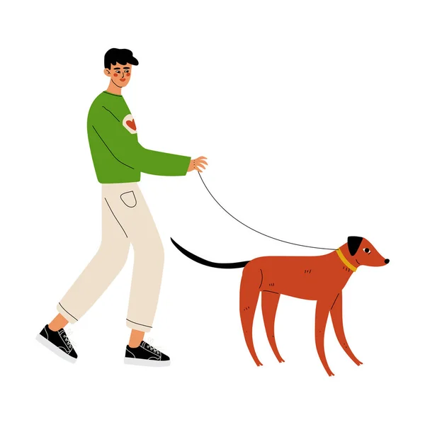 Άνθρωπος με τα πόδια με το σκυλί, εθελοντής στην εργασία απεικόνιση — Διανυσματικό Αρχείο