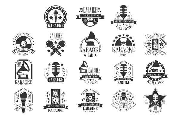 Karaoke Bar Set de etiquetas en blanco y negro — Archivo Imágenes Vectoriales