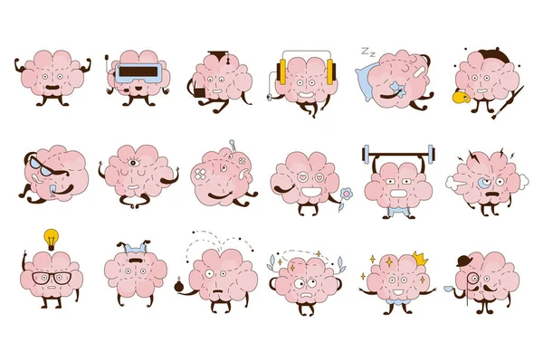 Brain Different Activities And Emotions Icon Set — Stock Vector