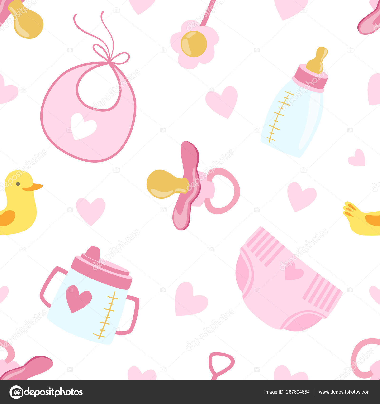 Baby Girl Shower Seamless Pattern Newborn Baby Symbols Design