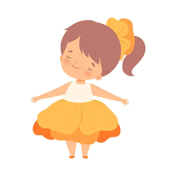 Krásná malá holčička v kostýmech pomerančového květu, roztomilá rozkošná holka v karnevalu oblečení ilustrace — Stockový vektor