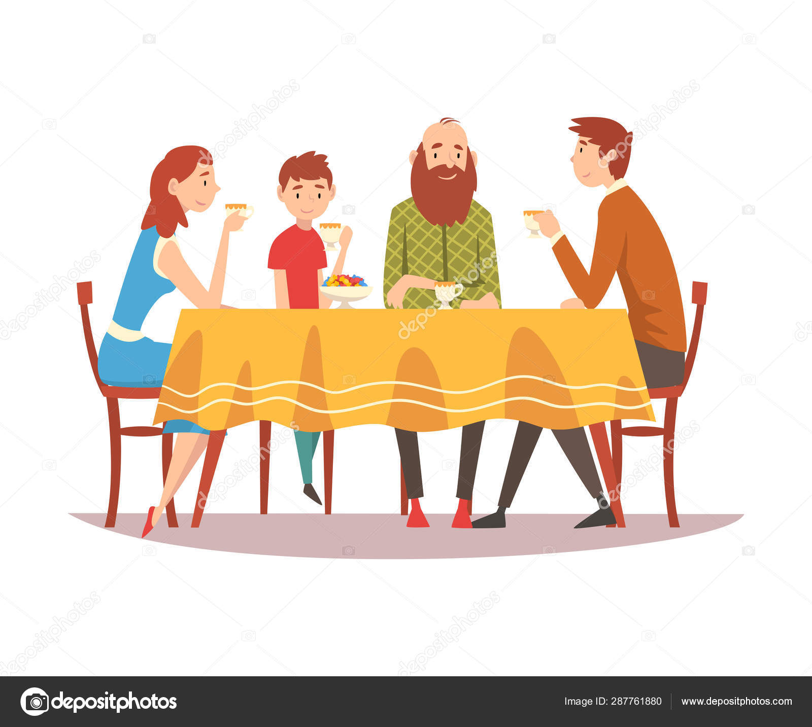Семья за столом вектор
