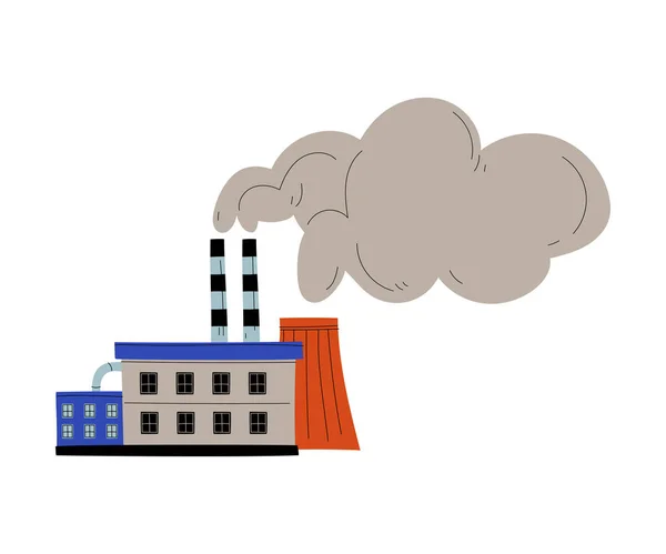 Usine industrielle polluante émettant de la fumée par les cheminées, problème écologique, illustration vectorielle de pollution atmosphérique — Image vectorielle