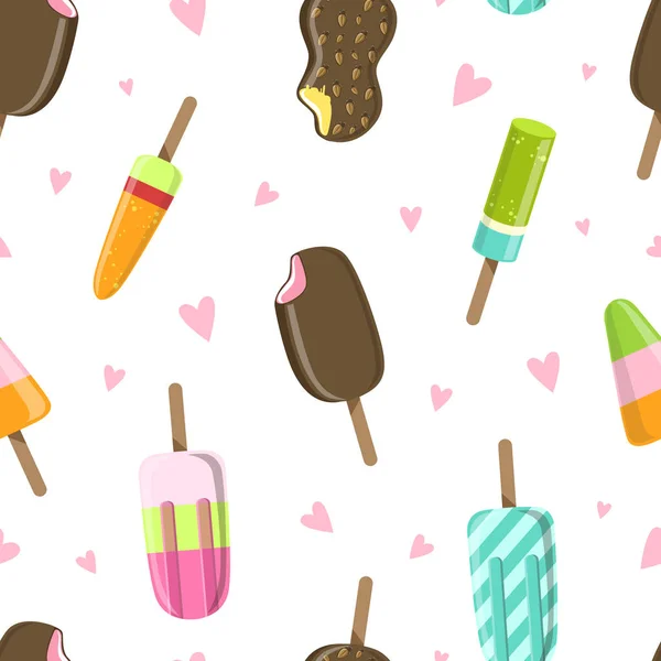 Ice Cream Seamless Pattern, Delicious Sweet Dessert, Cafe, Confectionery or Shop Design Element Can Be Used for Wallpaper, Packaging, Background Vector Illustration