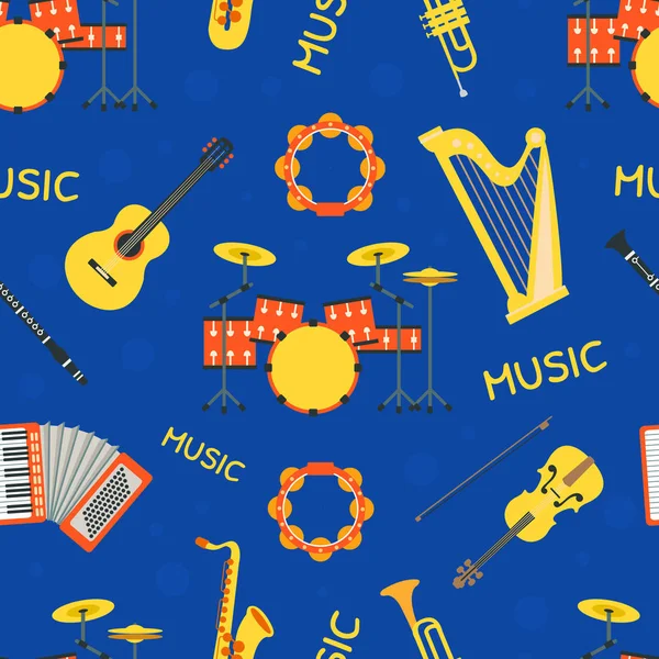 Instrumenty muzyczne bezszwowy wzór, element projektowy może być używany do tekstyliów, tapet, opakowań, ilustracji wektorowych — Wektor stockowy